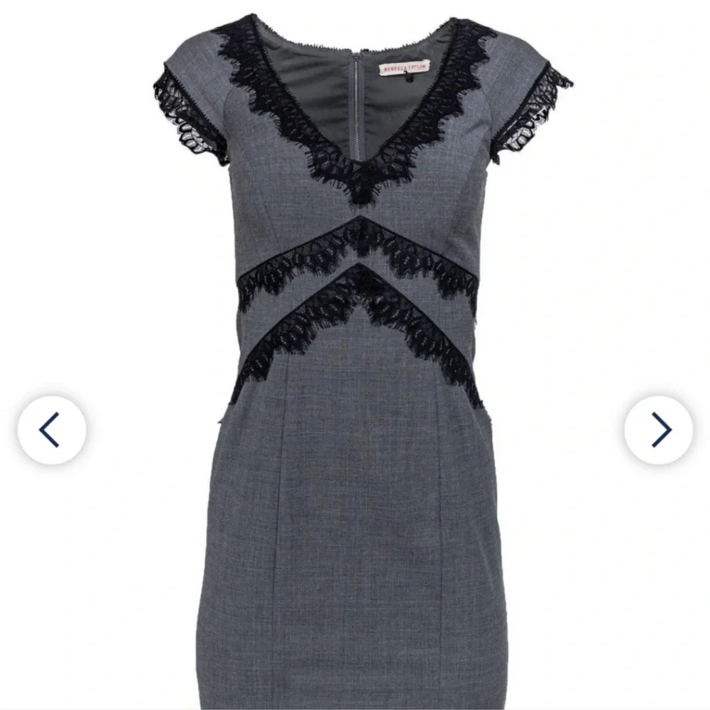 Rebecca Taylor Gray And Black Lace Dress Sz 4 - Picture 2 of 4